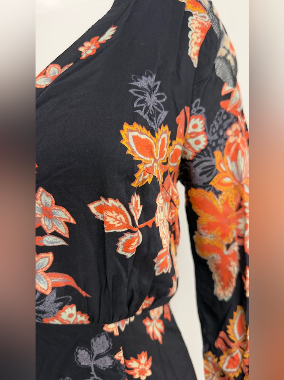 Free People Black Floral Boho Button Front Midi Dress Size 2 - Picture 10 of 16